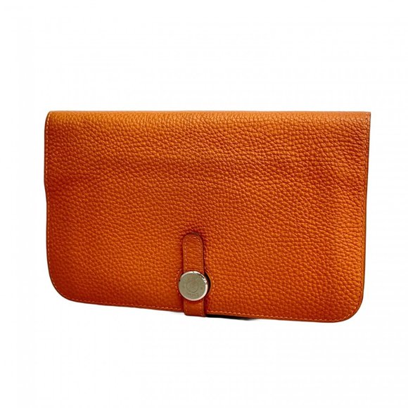 Hermes Hermès Dogon GM Togo Long Wallet, Orange, N Stamp, Women's - Picture 1 of 13